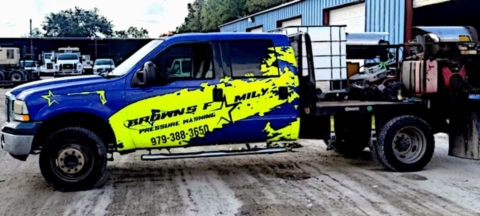The Brown's Family Pressure Washing truck and equipment ready for a job